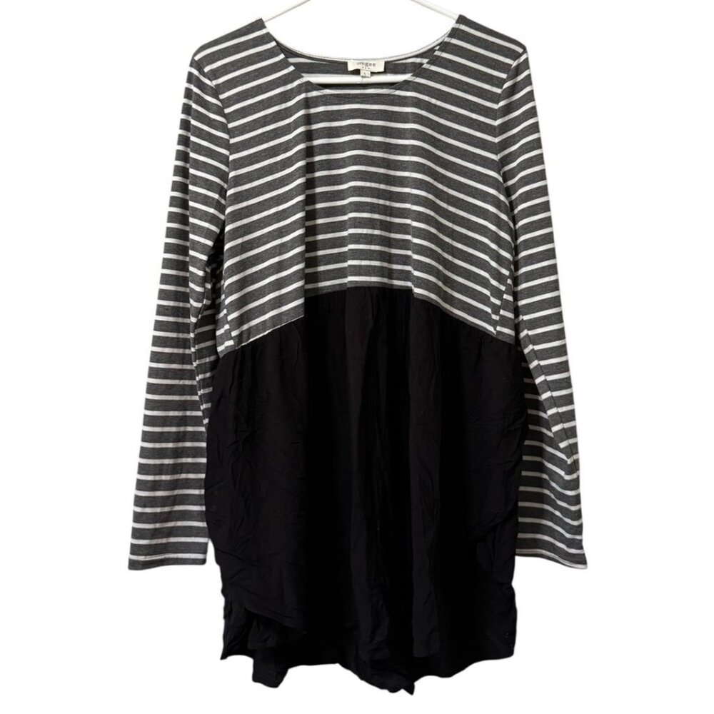 Umgee Size Large Dress Long Sleeve Cotton Blend Lightweight Striped College City